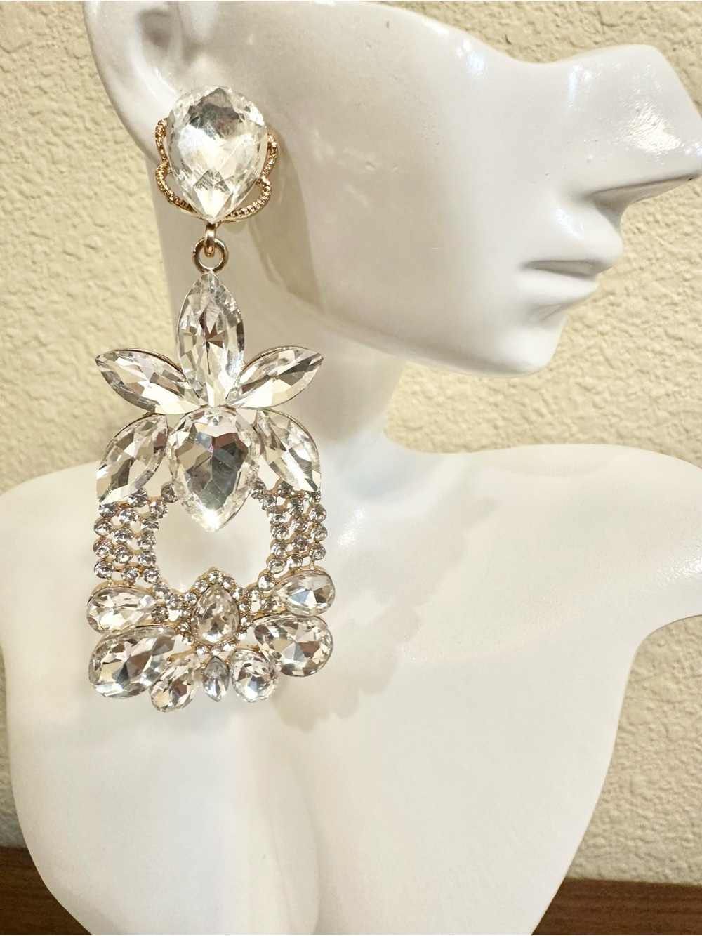 Fashion Jewelry Clear Crystal Teardrop Chandelier Earrings - Gold